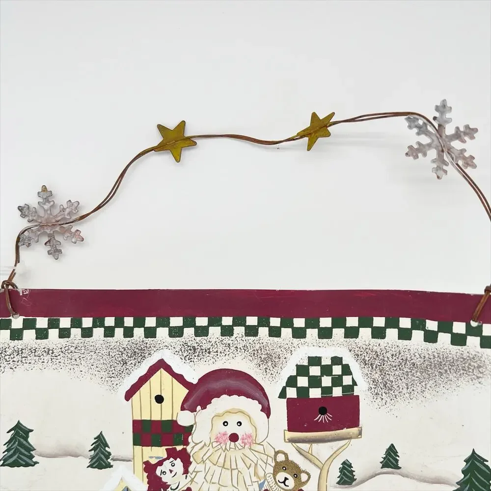 Vintage Hand Painted Santa Claus Christmas Metal Wall Hanging Decoration